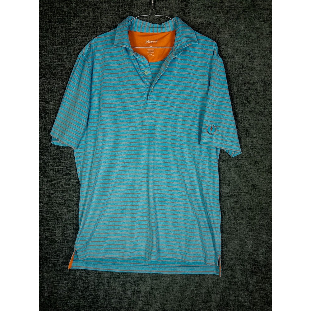 Johnnie-O Striped UPF 50 Performance Polo Shirt Mens M Teal Orange Polyester Gol